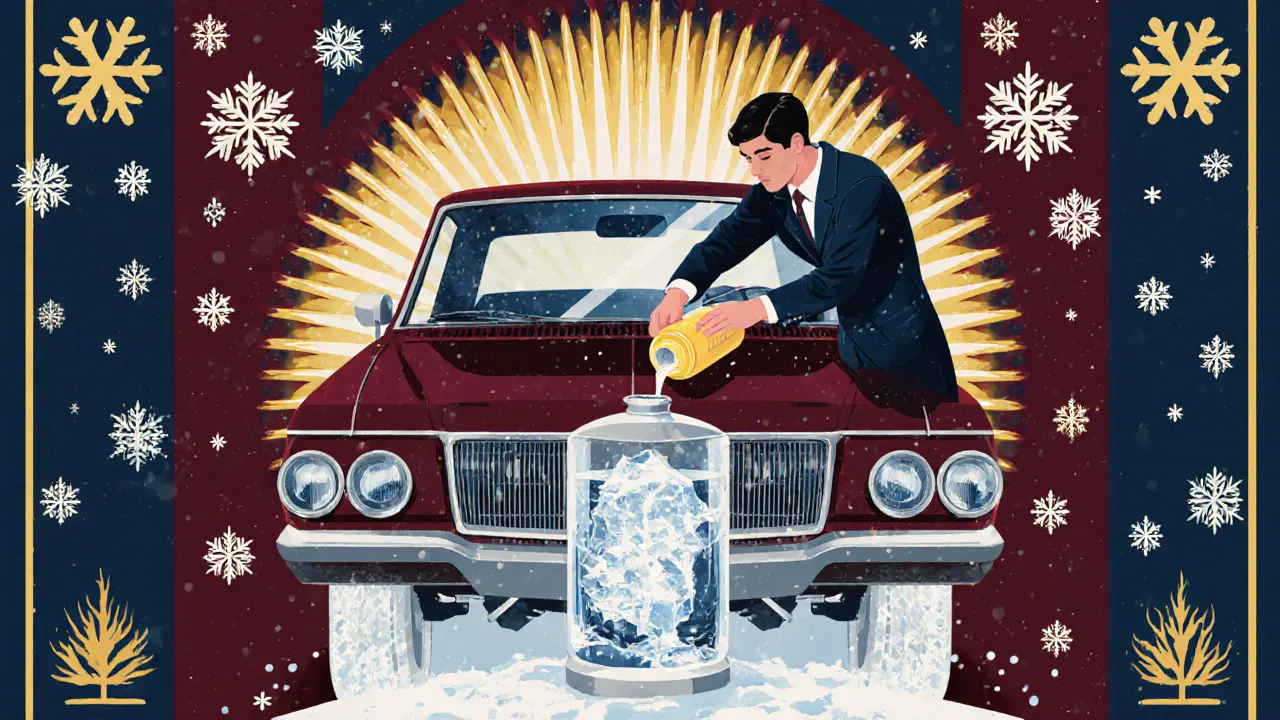 Осенняя подготовка авто к зиме: заливается зимняя омывающая жидкость, дизельное топливо кристаллизуется.