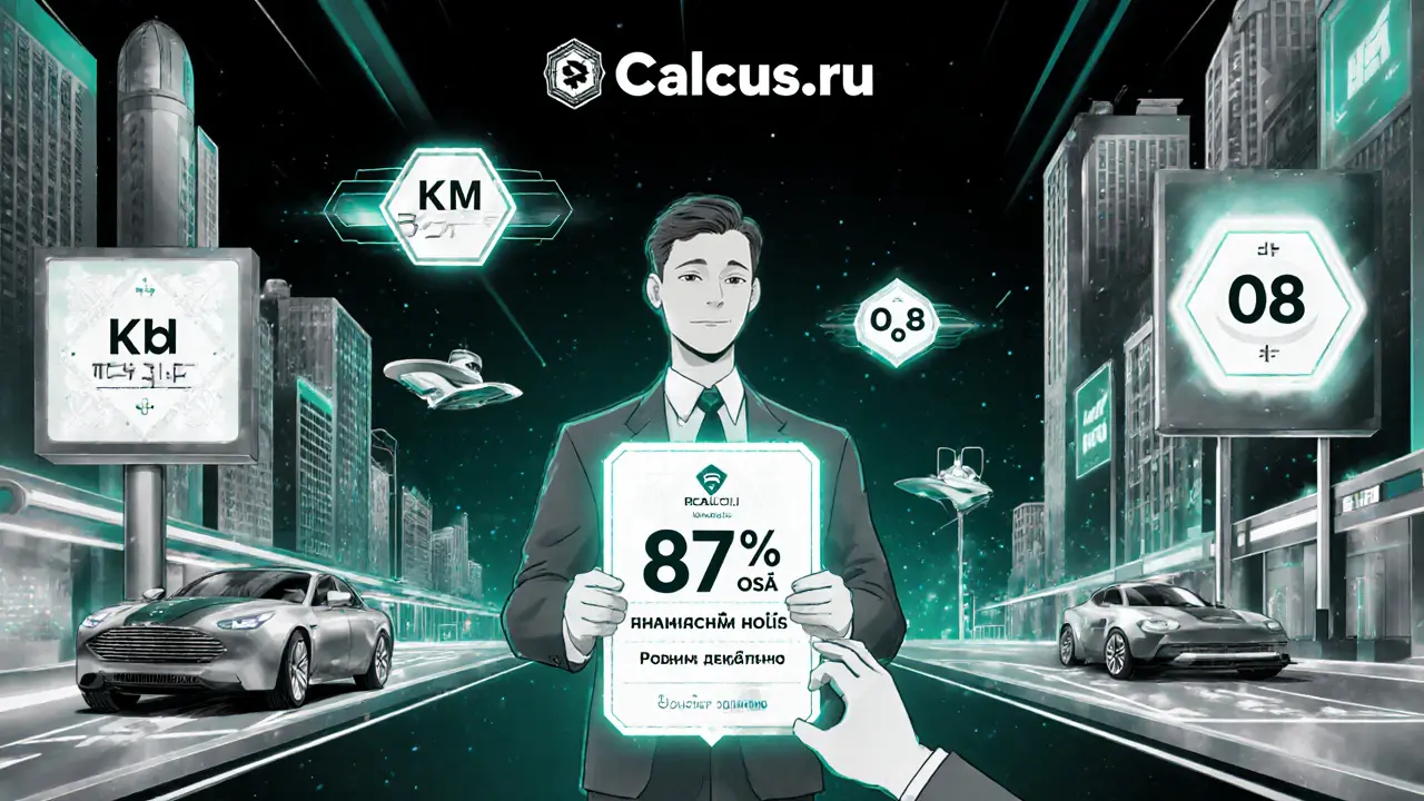 Город будущего с цифровыми ценами ОСАГО и геометрическими коэффициентами в стиле ар-деко.