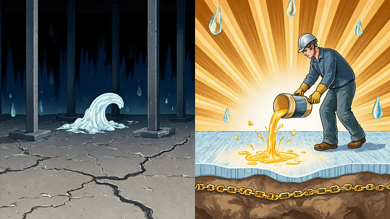 Влажность поднимается из земли, но гидроизоляция создаёт золотой барьер против воды.