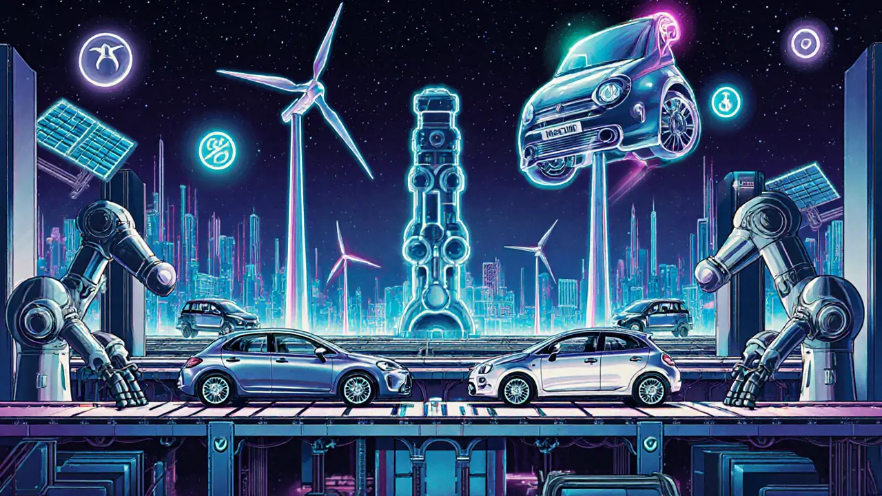 Фабрика будущего: роботы собирают электромобили, а Lancia возрождается как светящаяся скульптура.