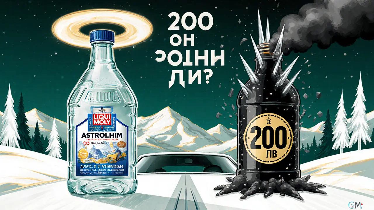 Сравнение качественной и опасной незамерзайки в стиле ар-деко: свет и тьма, чистота и яд.