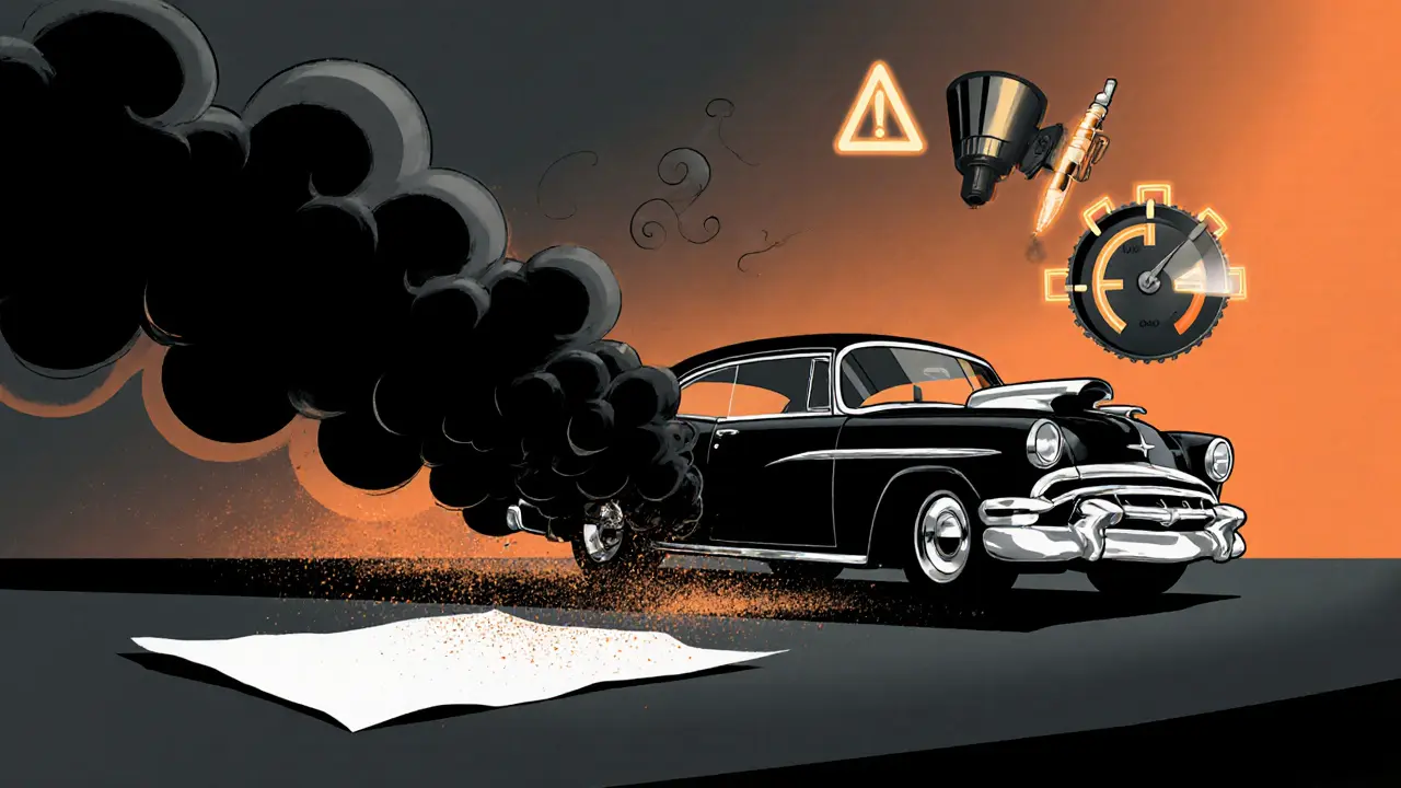 Черный дым при разгоне, сажа на бумаге и падающий уровень топлива.