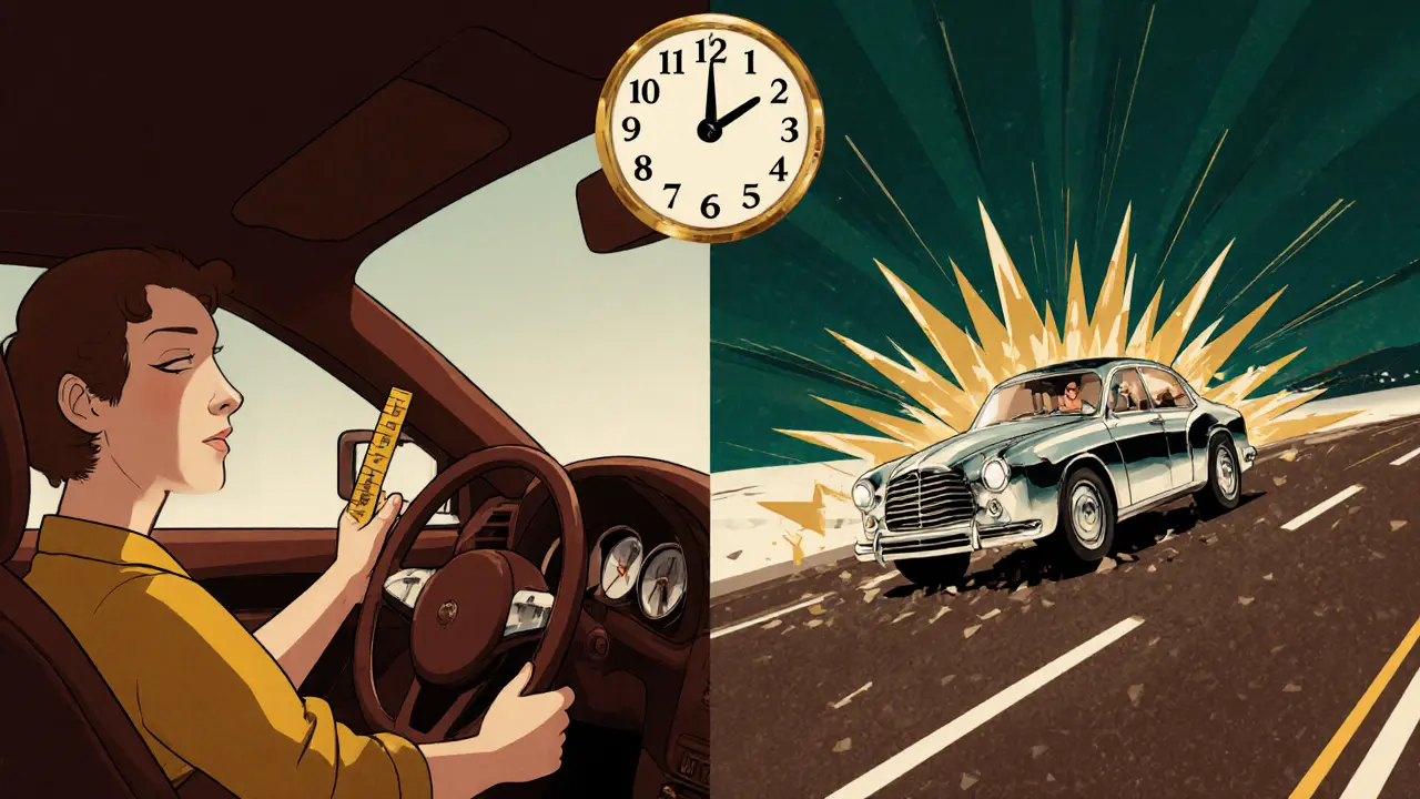 Два сценария: спокойный выезд и авария — в стиле ар-деко с геометрическими линиями движения.