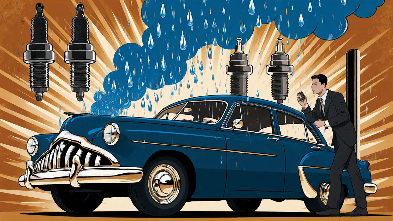 Синий дым из выхлопа, масляные капли и нагар на свечах.