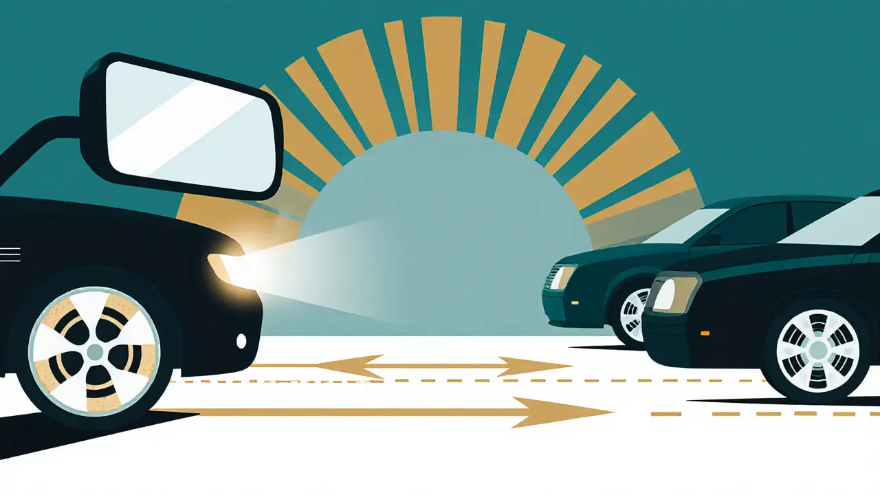 Стилизованная схема параллельной парковки с указателями, зеркалом и углом поворота руля в стиле ар-деко.