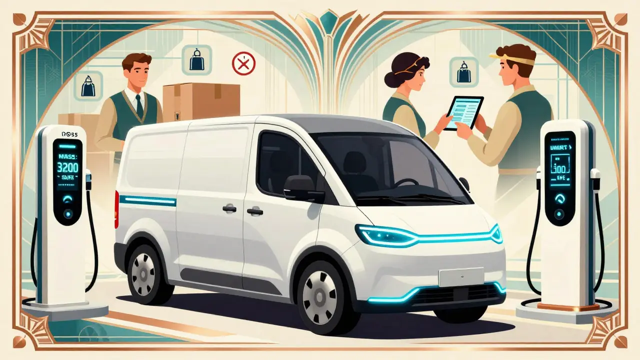 Электрический фургон с цифровым весом 3200 кг и приложением для расчёта груза в стиле ар-деко.