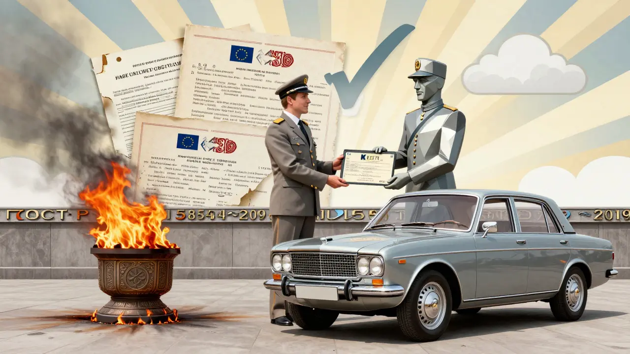 Владелец получает номер 'К' на фоне сгоревших поддельных документов в стиле ар-деко.