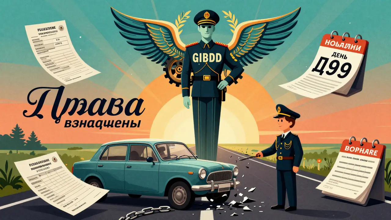 Водитель получает права обратно, цепи разбиты, дорога ведет к свету.