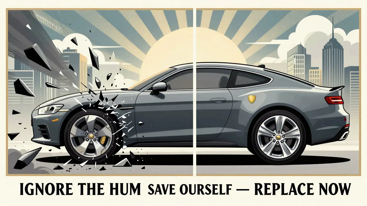 Два сценария: разрушенное колесо и безопасная замена, оформленные в стиле ар-деко.