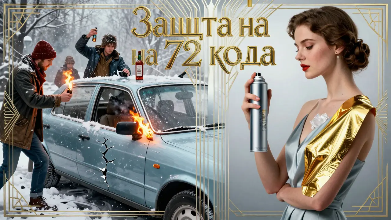 Сравнение опасных методов и безопасного размораживания в стиле ар-деко: слева — хаос, справа — эффективность.