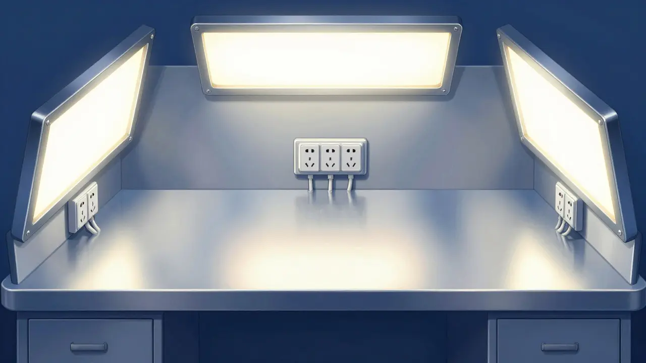 Яркое светодиодное освещение над рабочим столом