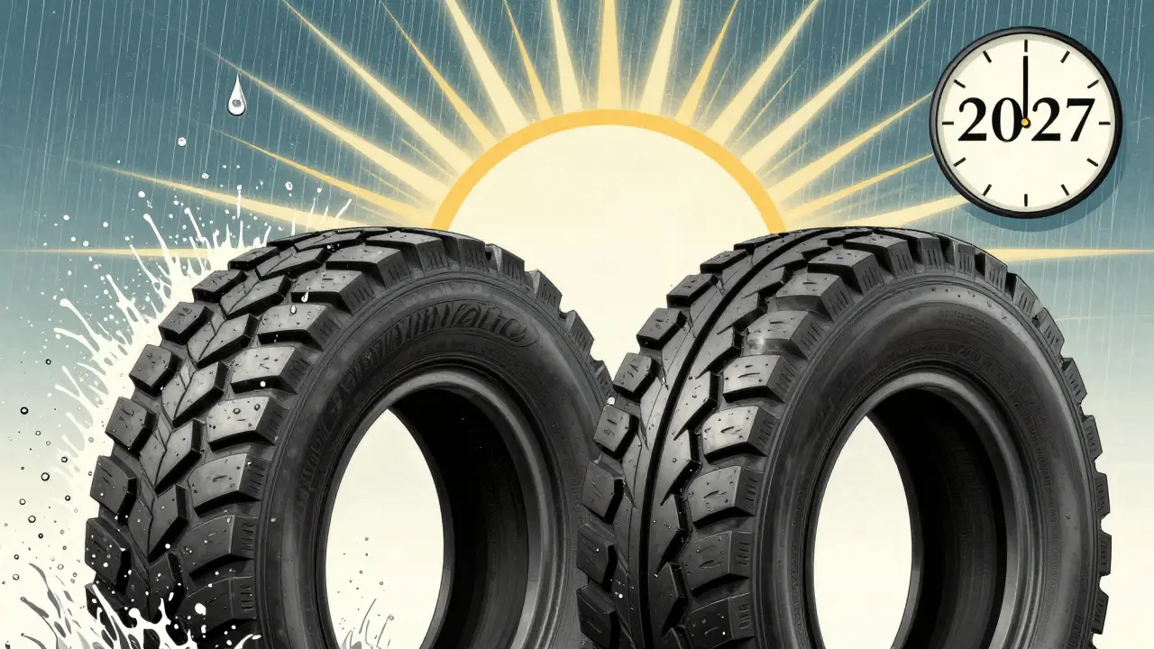 Сравнение направленного и асимметричного протектора в стиле ар-деко с элементами будущего.