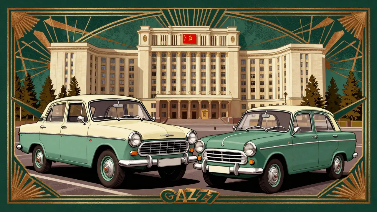 Волга и Запорожец стоят рядом, символизируя разницу между элитой и народом.