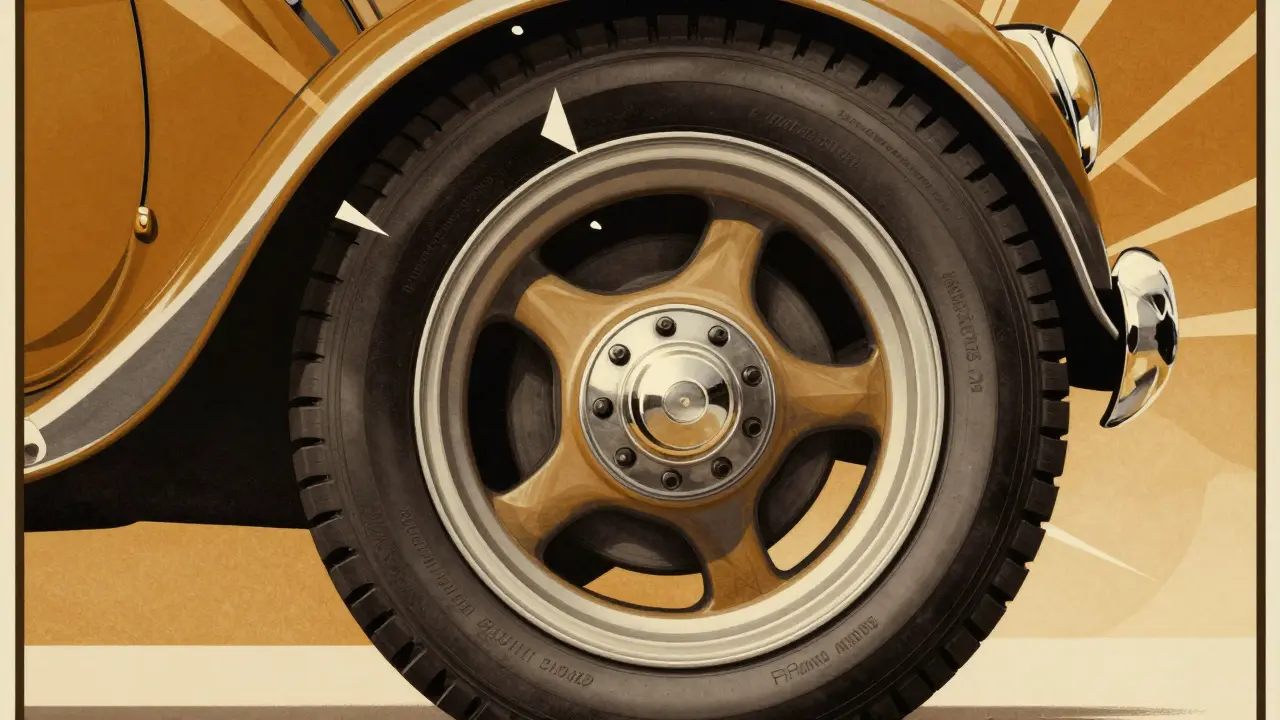 Детальное изображение колеса автомобиля с акцентом на дисбаланс в стиле ар-деко