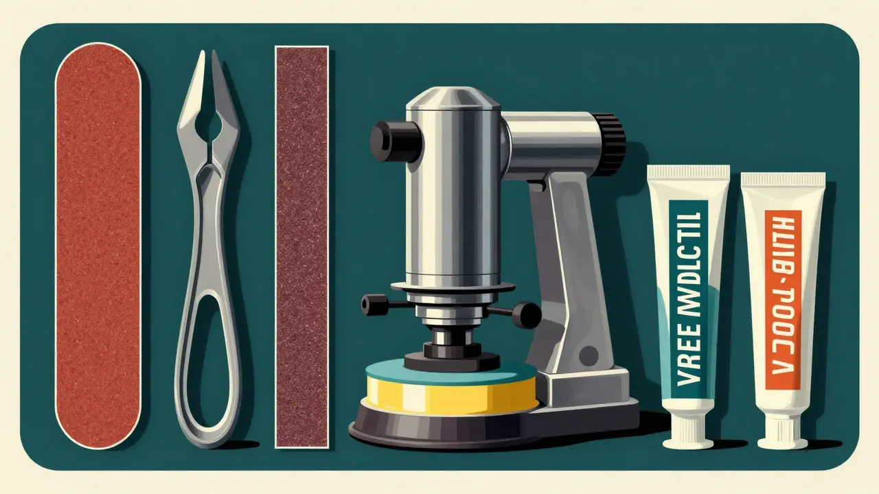 Набор инструментов для полировки фар: наждачная бумага и пасты в стиле ар-деко