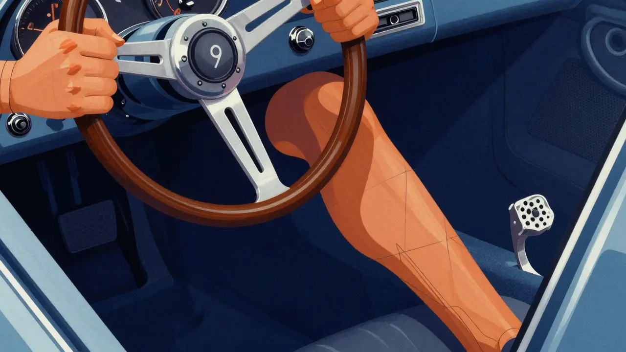 Правильное положение рук на руле и ног на педалях