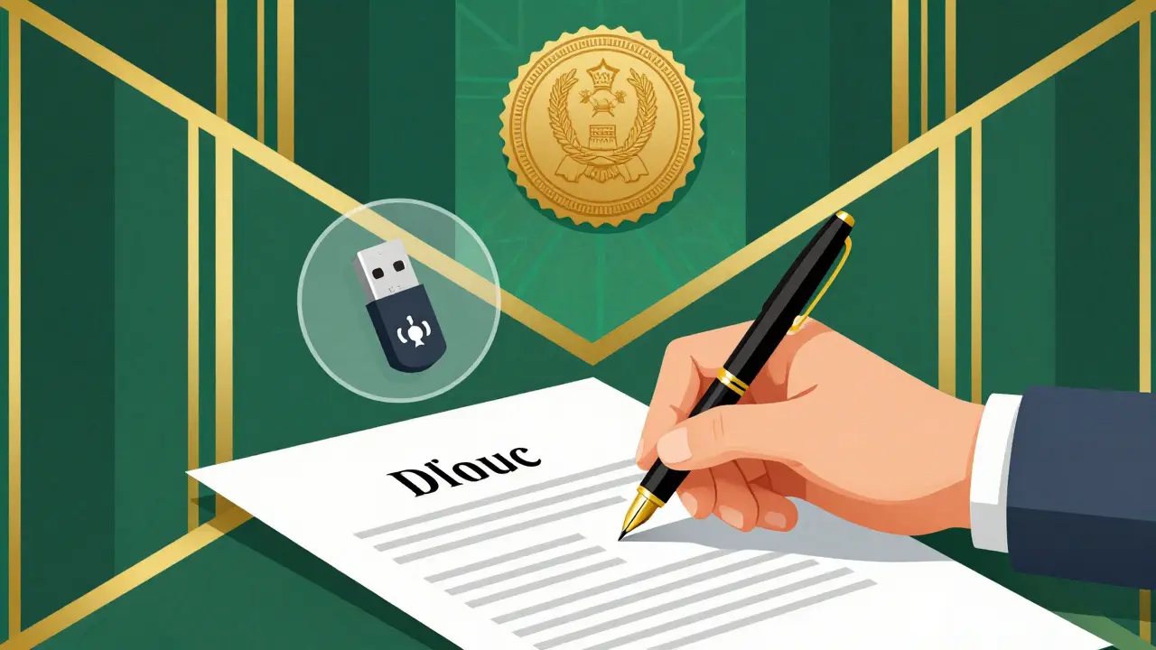 Процесс оформления документов и электронной подписи в стиле ар-деко