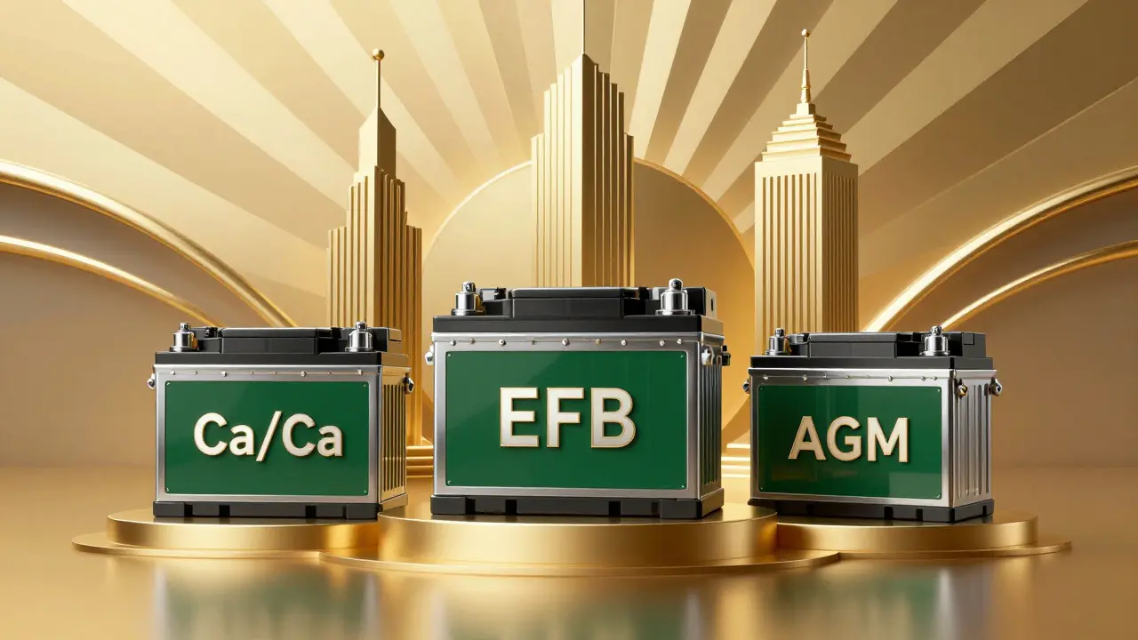 Стилизованное изображение трех типов аккумуляторов на золотом фоне