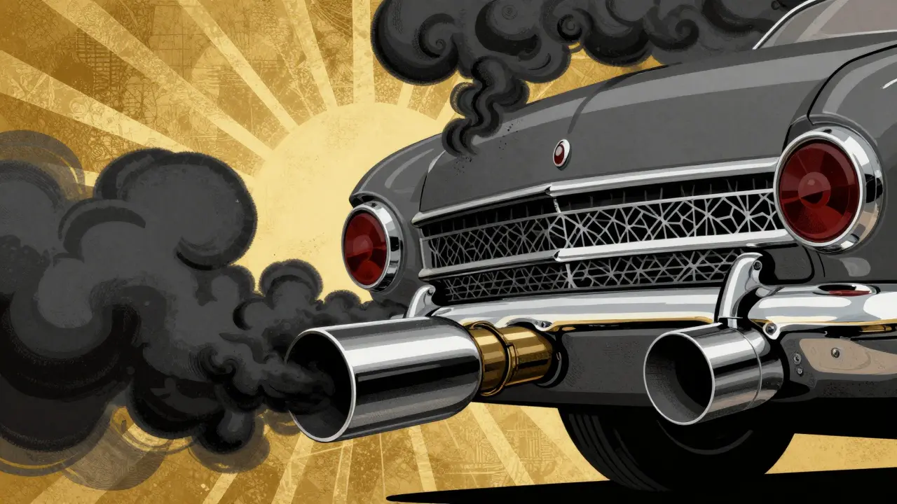 Стилизованный черный дым из выхлопной трубы автомобиля в стиле ар-деко