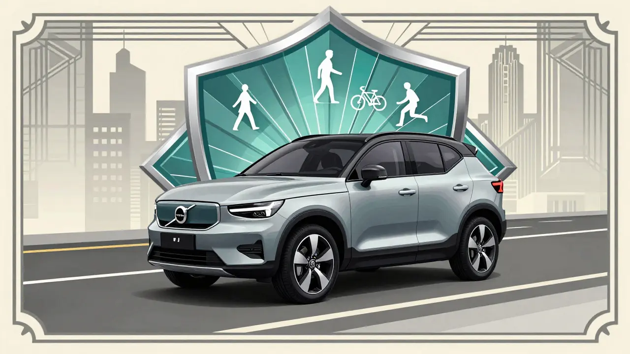 Автомобиль Volvo XC40 в стиле ар-деко, окруженный щитом защиты от столкновений