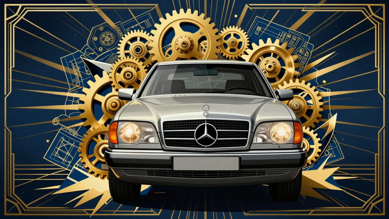 Арт-деко иллюстрация наследия и технологий Mercedes W140