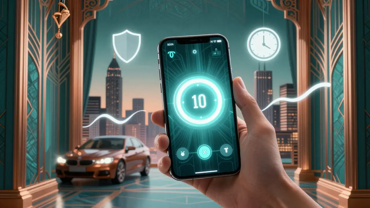 Смартфон с рейтингом вождения в интерьере ар-деко