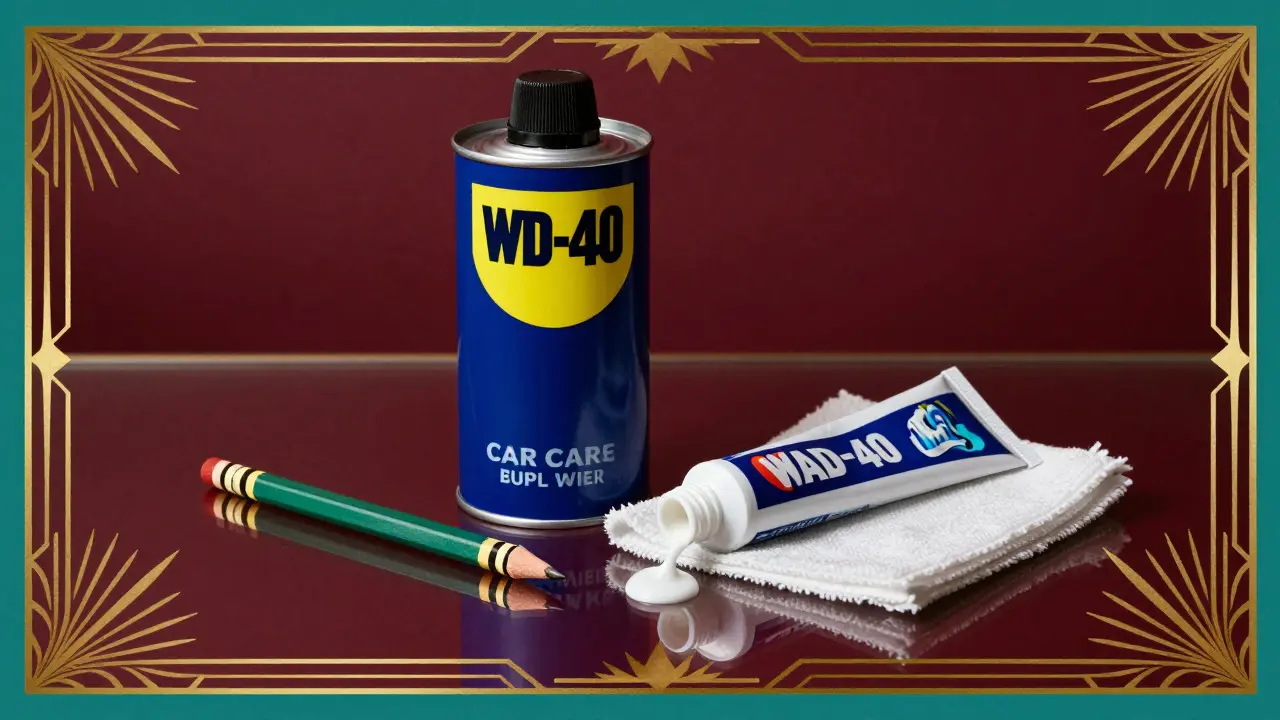 Стилизация средств для удаления царапин: WD-40, зубная паста и восковой карандаш в ар-деко
