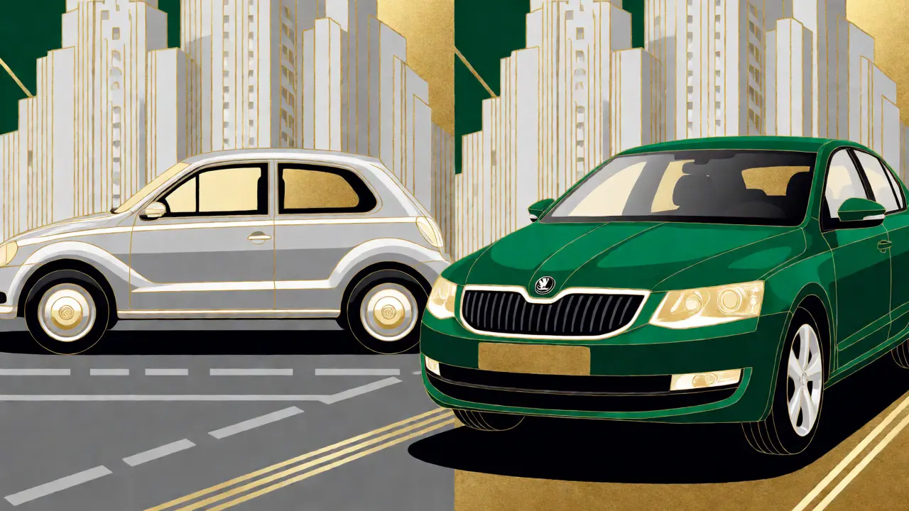Иллюстрация VW Polo и Skoda Octavia в эстетике ар-деко