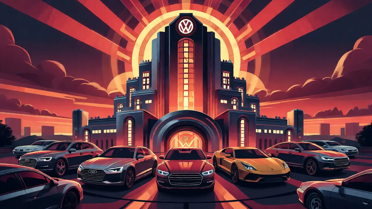 Иерархия брендов группы Volkswagen на фоне монументального здания