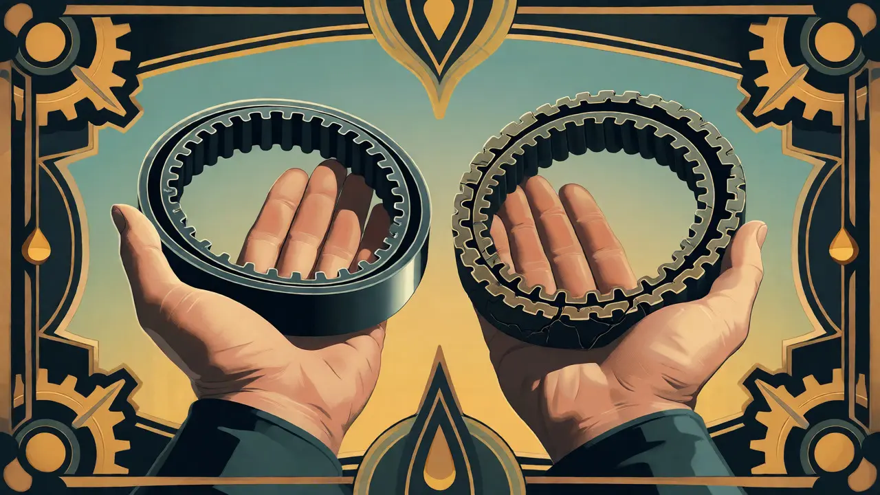 Сравнение нового и старого ремня ГРМ в ретро-стиле